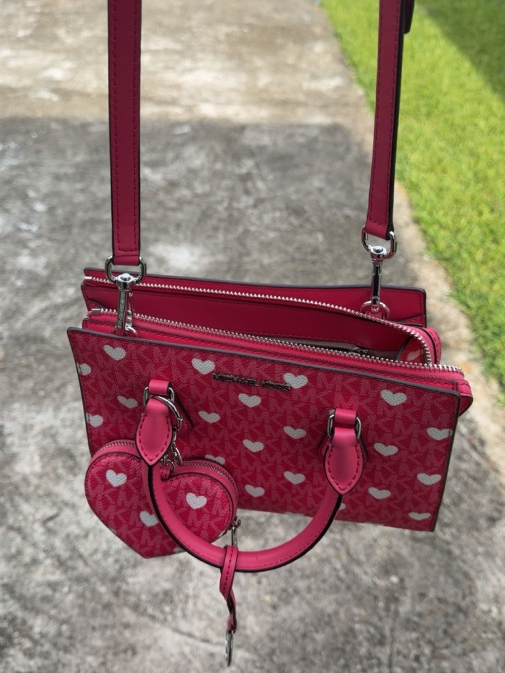 Michael Kors Hot Pink Heart-Print Crossbody Wallet Bag